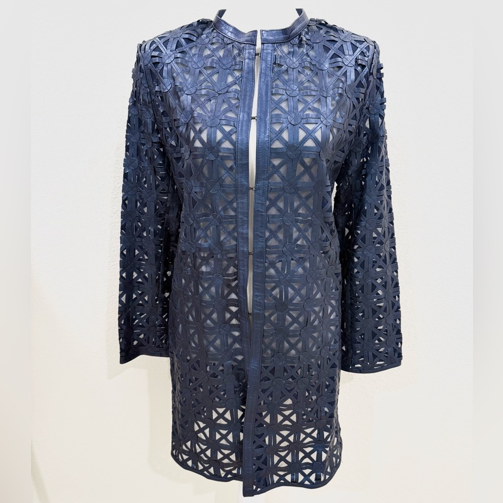 In Transit 2 Navy Blue Women's Leather Cut Out Jacket